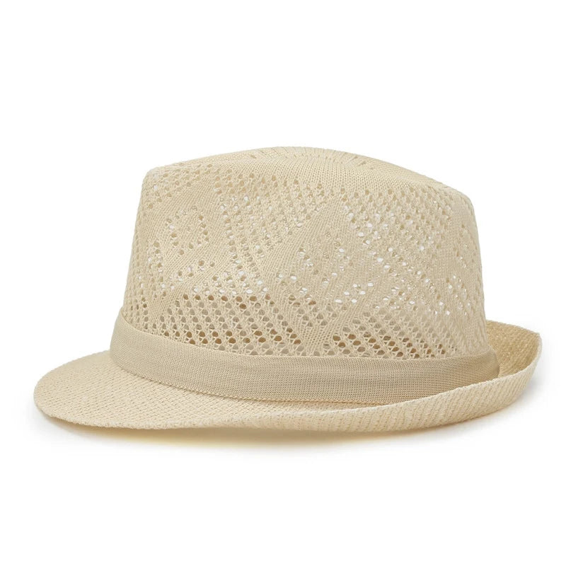 Hollow Out Breathable Shade Solid Color Men Beach Hat Sun Protection Spring Summer Outdoor Jazz Hat Straw Cap