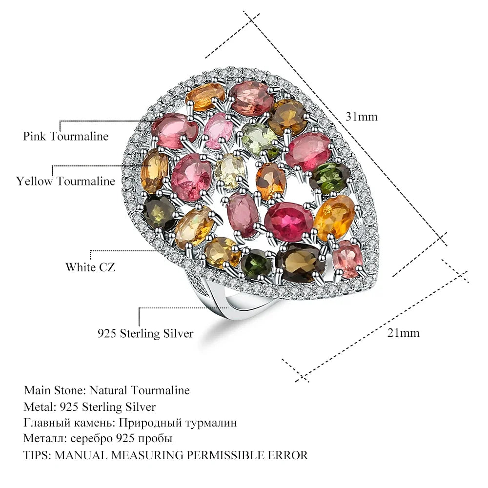 GEM'S BALLET 5.21Ct Colorful Natural Tourmaline Gemstone Ring Solid 925 Sterling Silver Gemstone Fashion Jewelry For Women