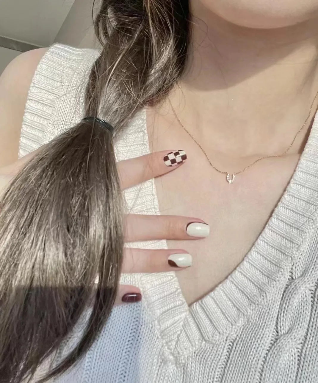 S925 sterling silver necklace U horseshoe pendant women's Plated 14K gold simple 2024 New style collarbone necklace