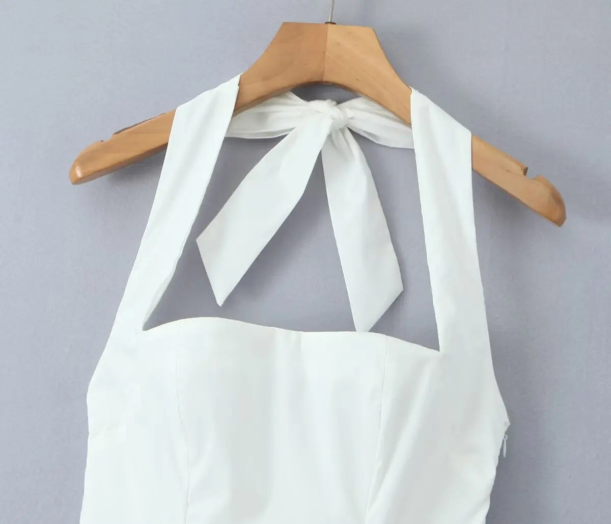 FSMG Sexy Solid Sleeveless Backless Halter Short Skirt Fashion Bow High Waist Slim A-line Dresses Summer Evening Party Vestidos