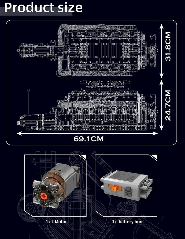 Mould King 10169 The Speed Car V12 Engine Building Block Technical Car Engine Toys Assembly Engine Brick Set Kids Christmas Gift