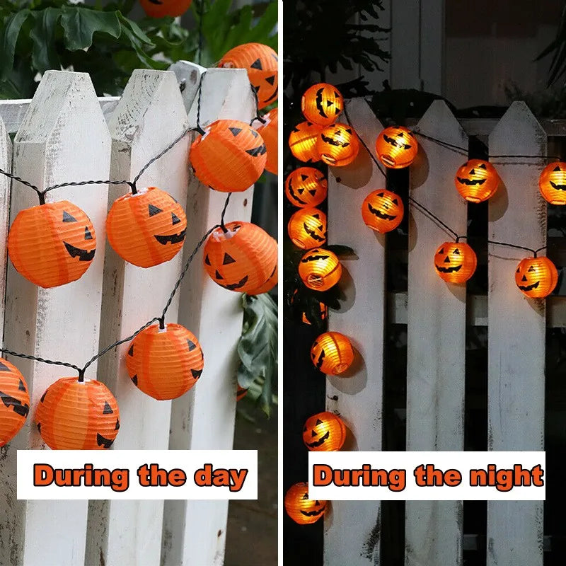 Halloween Pumpkin Lantern Solar String Lights Outdoor Waterproof LED Fairy String Lights Garden Yard Halloween Party Decorations
