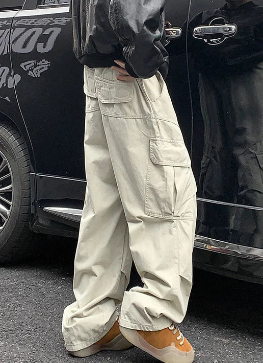 Spring Big Pocket Men's Cargo Pants Japanese Y2k Harajuku Loose Straight Wide Leg Trousers Baggy Pants Man Hip Hop Sweatpants