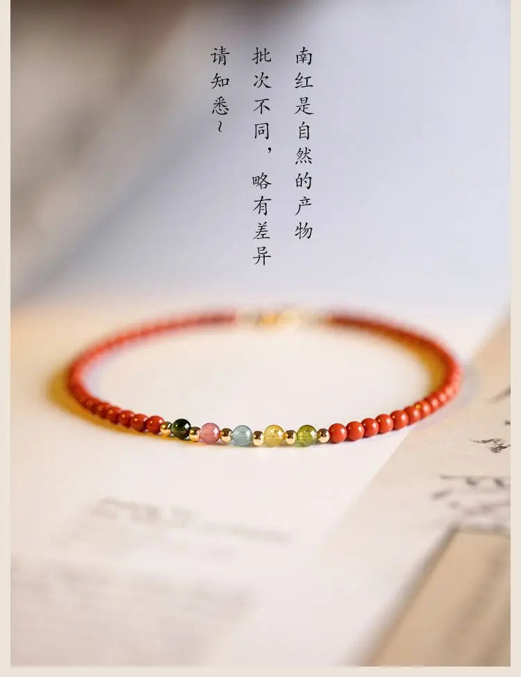 Natural South Red Agate Attract Wealth Red Bracelet Women's Superfine Tourmaline HandString Solicit wealth Money drawing Fortune