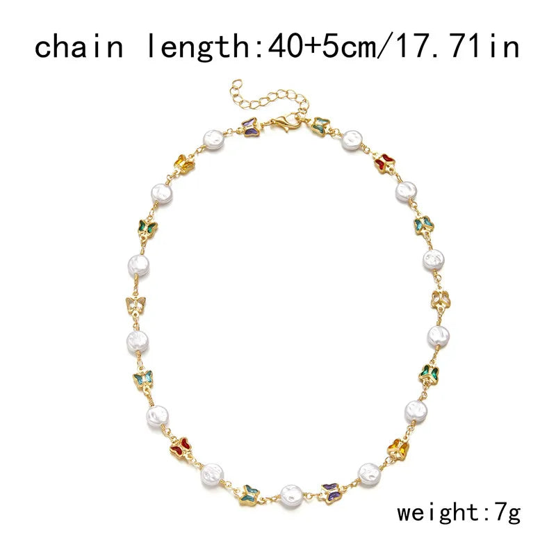 Exquisite Boho Candy Color Heart Shaped Crystal Bracelet for Women Fashion Charm Zircon Butterfly Pearl Metal Chain Bracelets