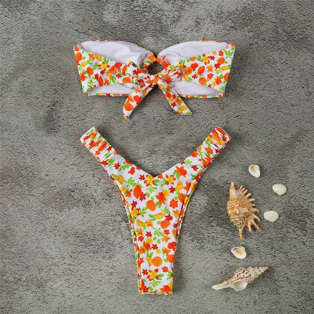 Micro Bikini Push Up Women Swimsuits 2024 Sexy Female Swimwear Brazilian Bikini Set Thong Biquini Swim Suits Print Beachwear