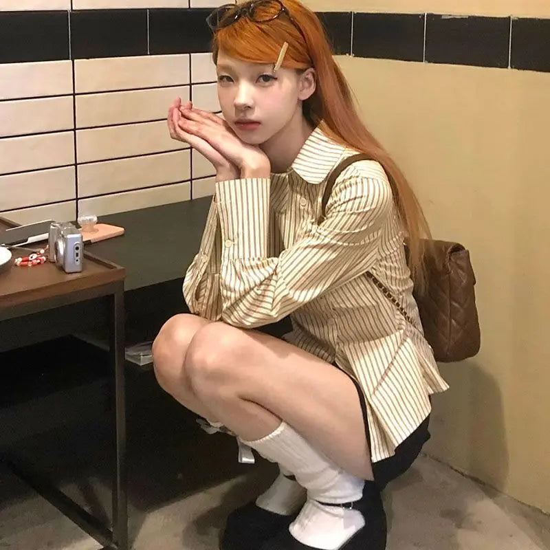 Blusas Mujer De Moda Striped Y2k Tops Tunic Shirts Blouse Women Clothing O-neck Slim Shirt Fashion Embroidery Vintage Tops