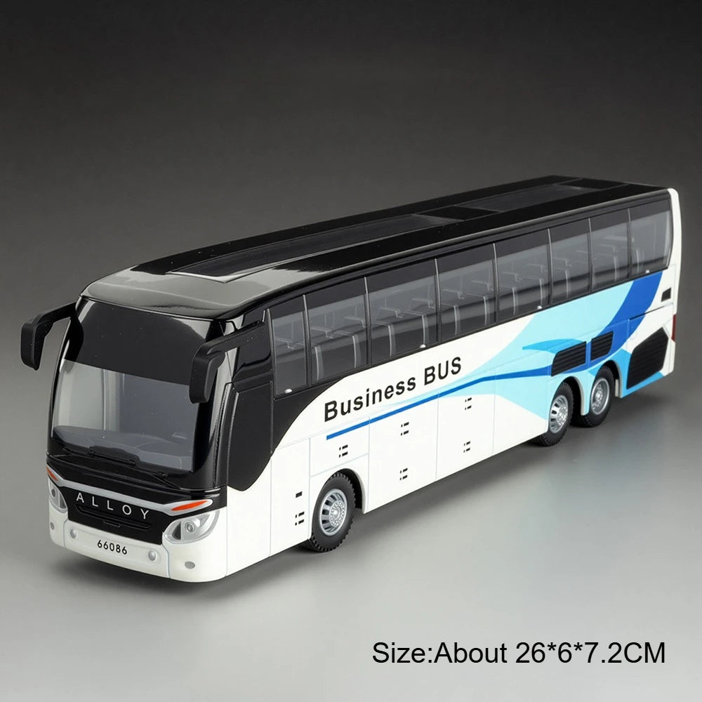 1:30 Business Single Alloy Diecast Double Decker Bus Model Toys Car Doors Opened Sound Light Pull Back Cars Child Christmas Gift