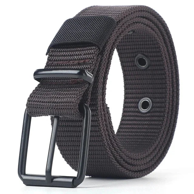 Men's Belt Porous Canvas Pin Buckle Leather Belt Outdoor Sports Belt Women's Trendy Eyelet Belt with Jeans Belt for Men Women
