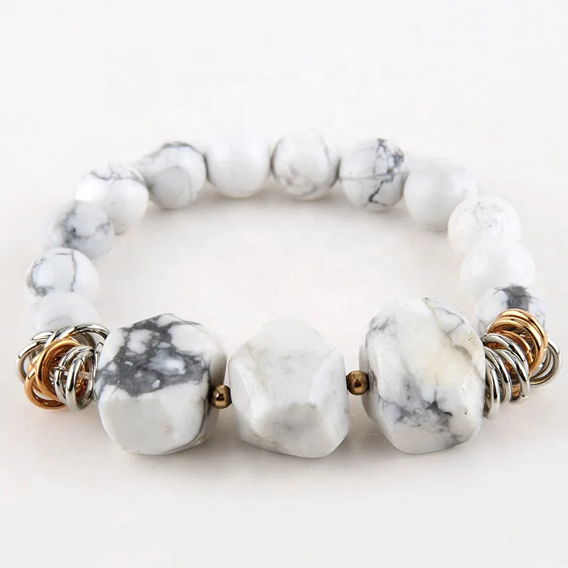 Fashion 10mm Popular Beautiful Women Natural Elastic Bracelet Chain Stretch Big Punk Stone Bead Bracelet