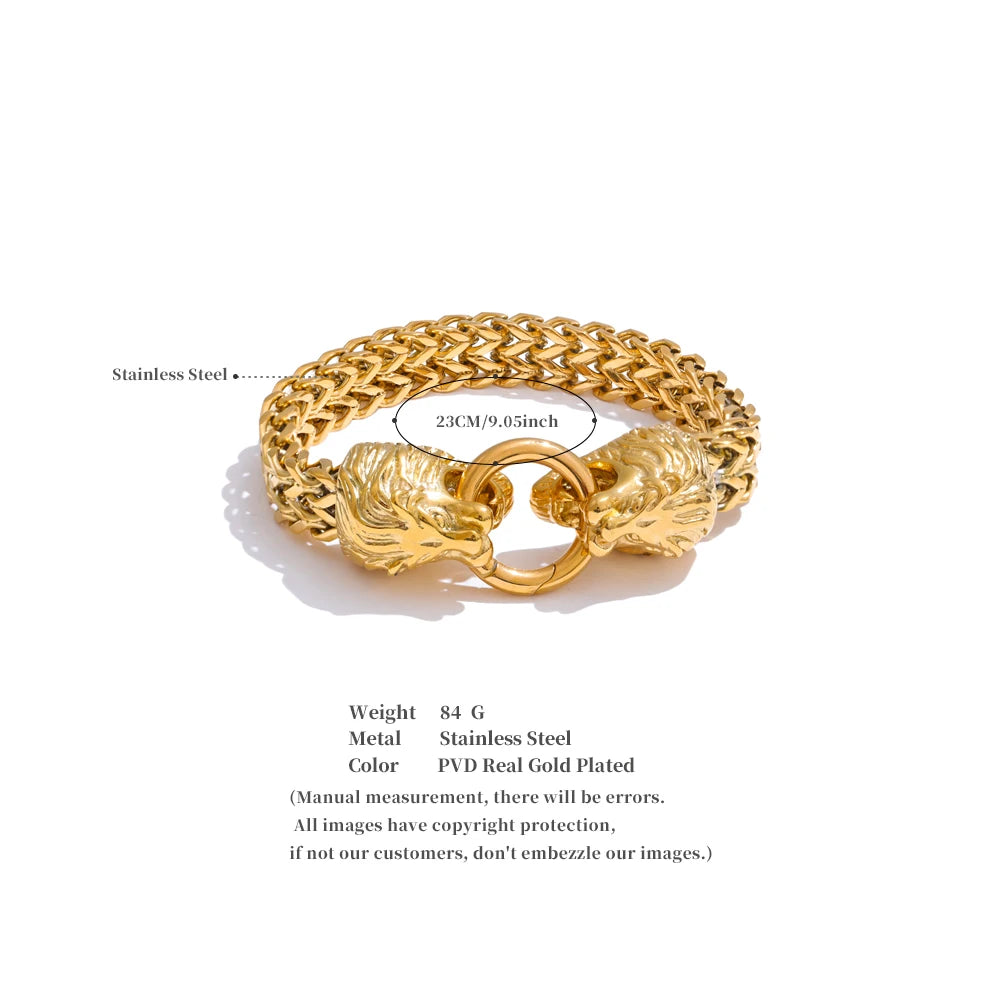 Yhpup Exaggerated Lion Cuban Chain Thick Bracelet Bangle Men Texture Stainless Steel 18K Gold PVD Plated Personalized Jewelry