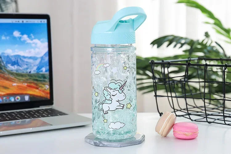 Stylish Double Straw Unicorn Ice Cup Summer Cold Drink Juice Coffee Water bottle Boy's Girl's Portable Plastic Cups Novelty Gift
