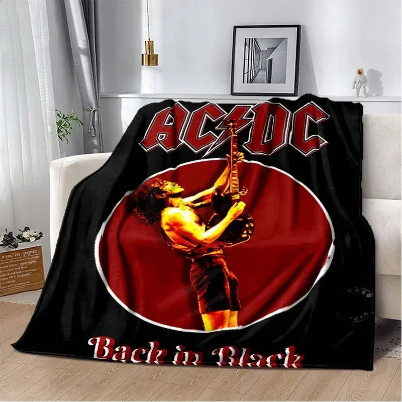 ACDC Pattern Throw Blanket Light Weight Blanket for Living Room Bedroom Kidsroom Warm Blanket Christmas Gift