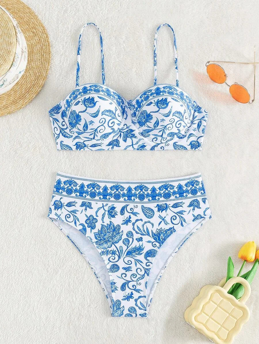 2025 High Waist Bikinis Women Print Push Up Swimsuit Floral Swimwear Female Bathers Bathing Swimming Suit Summer Beachwear