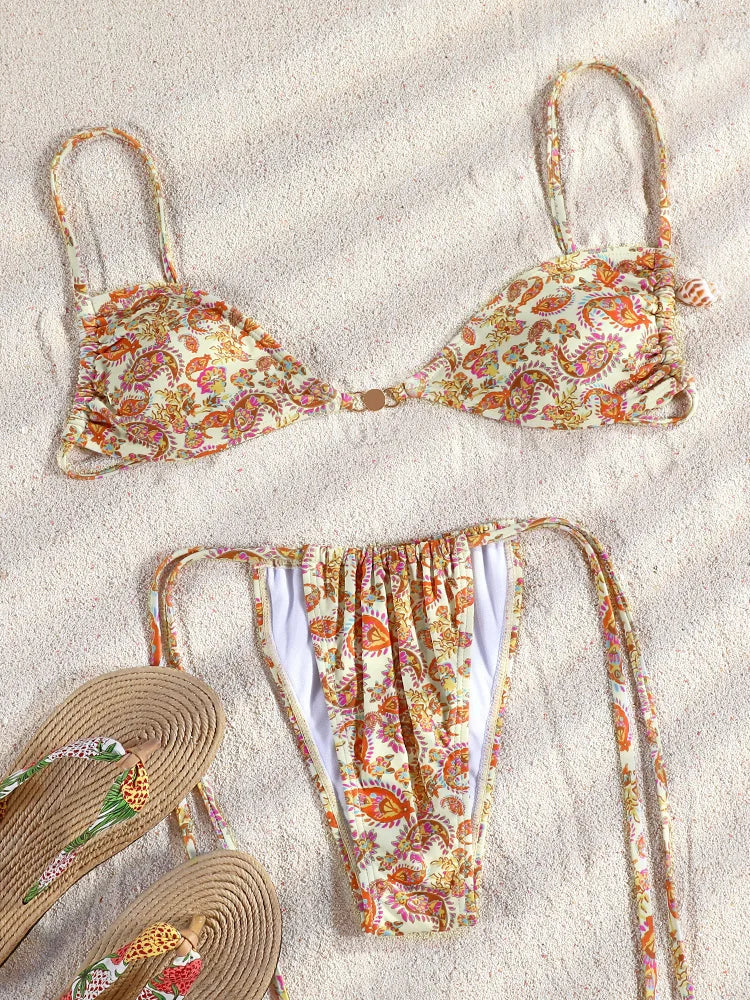 ZRTAK Sexy Micro Bikini Sets Two Piece Suit Women Swimsuit Push Up Bikinis 2024 Bathing Suit Swimwear Print Beachwear Solid