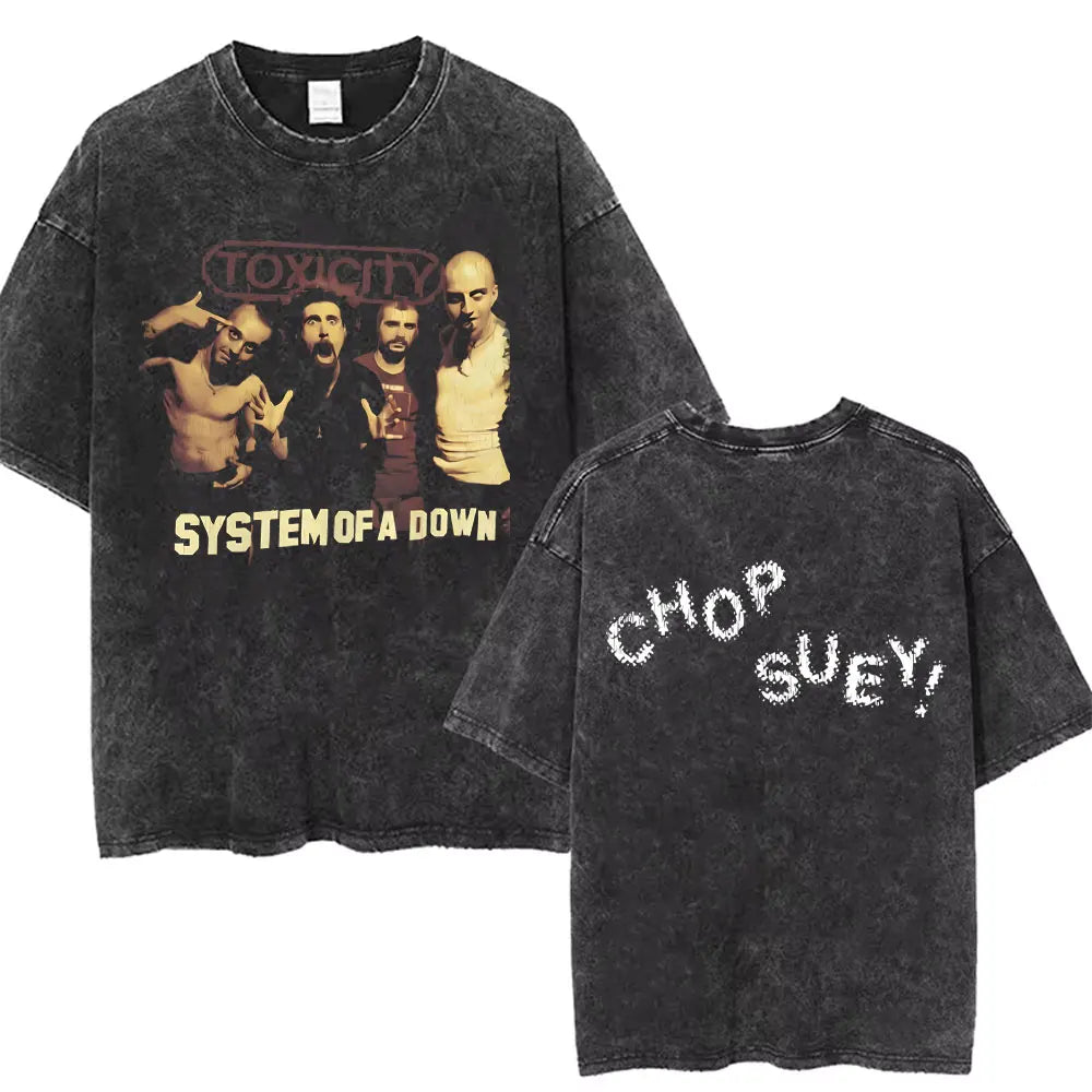 Washed Vintage System of A Down Toxicity Music Album Cover T-shirts Men Women Rock Oversized 90s Alternative Metal Merch T Shirt