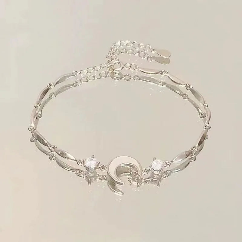 Elegant Crystal Flowers Bracelet For Women Y2K Sweet Girls Moon Cherry Blossom Bow Zircon Bracelets Luxury Designer Jewelry Gift
