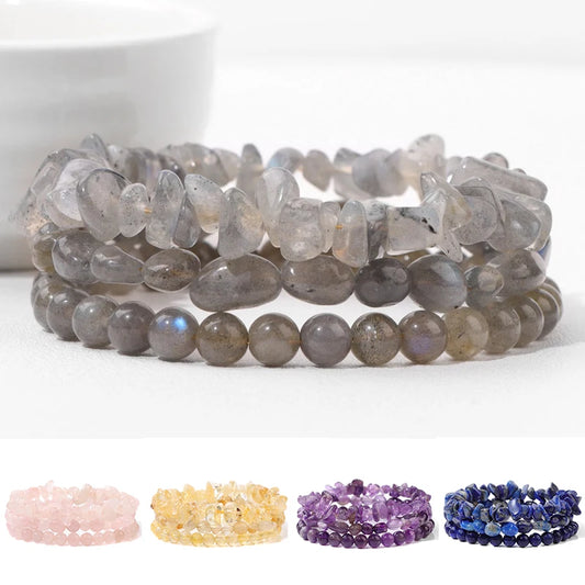 Natural Labradorite Bracelets Set For Women Men 3Pcs Gray Moonstone Bracelets Handmade Energy Stone Bangles For Female Jewelry