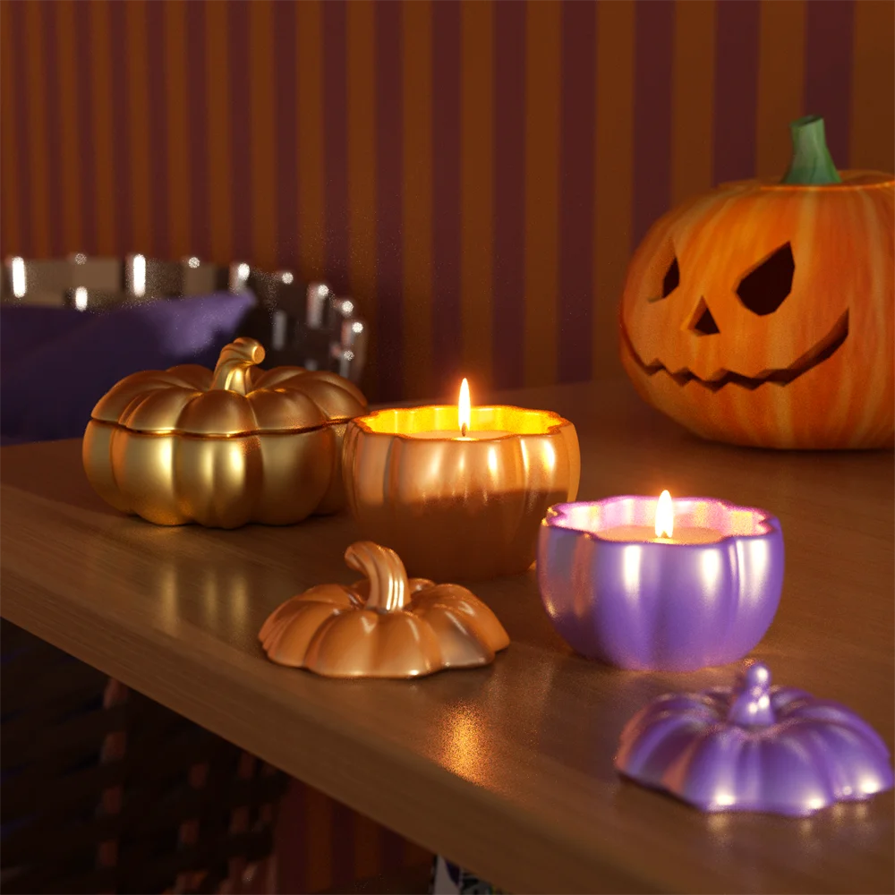 Nicole Flat Pumpkin Candle Jar Molds for Concrete Halloween Jesmonite Silicone Mould DIY Gifts Home Decor