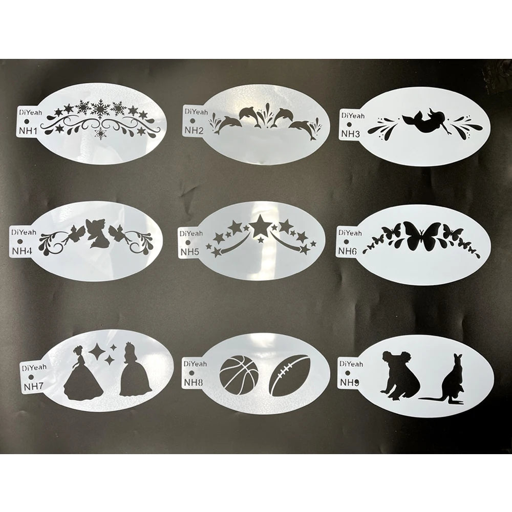 9PCS Stencils for Body Painting Face Art Halloween Birthday Party DIY Makeup Stamps Temporary Tattoos Reusable Stencils Plastics