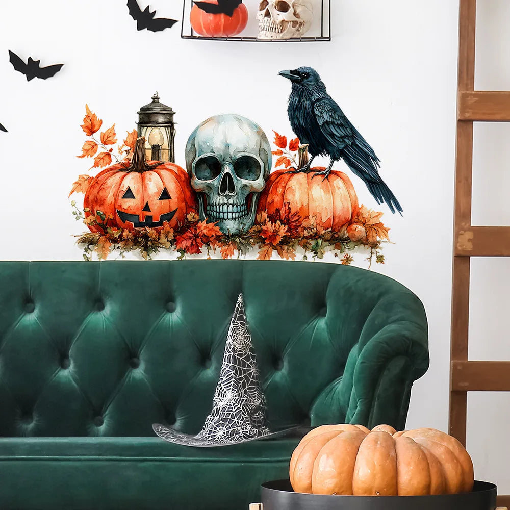 Halloween Pumpkin, Skull, Blackbird, Maple Leaf, Home Decoration, Wall Stickers, Self-adhesive Stickers