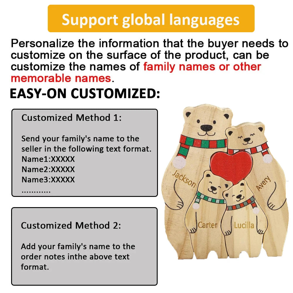 Wooden Bear Family Puzzle with Base Bear Family Decor Mom Gift, Weeding Anniversary Gift for Mom Dad, Christmas Gift for Parents