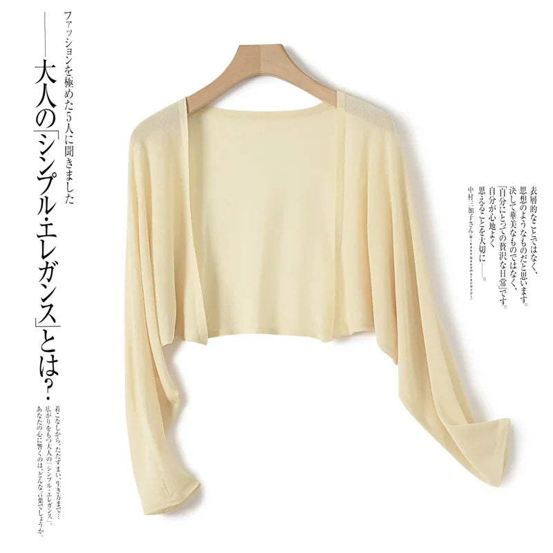 Ice Silk Sun Protection Cover Ups Women Long Sleeve Knitted Shawl Thin Summer Relax Cardigan Cape Outerwear Shirt Loose Freesize