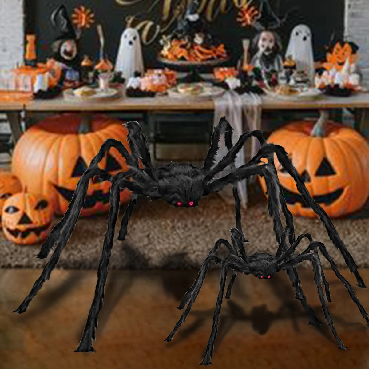 75/125cm Giant Black Spider Halloween Party Decor for Home 2025 Outdoor Haunted House Ornament Trick or Treat Big Black Spider