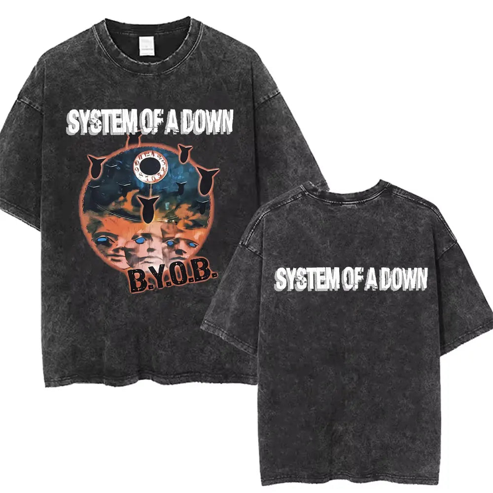 Washed Vintage System of A Down Toxicity Music Album Cover T-shirts Men Women Rock Oversized 90s Alternative Metal Merch T Shirt