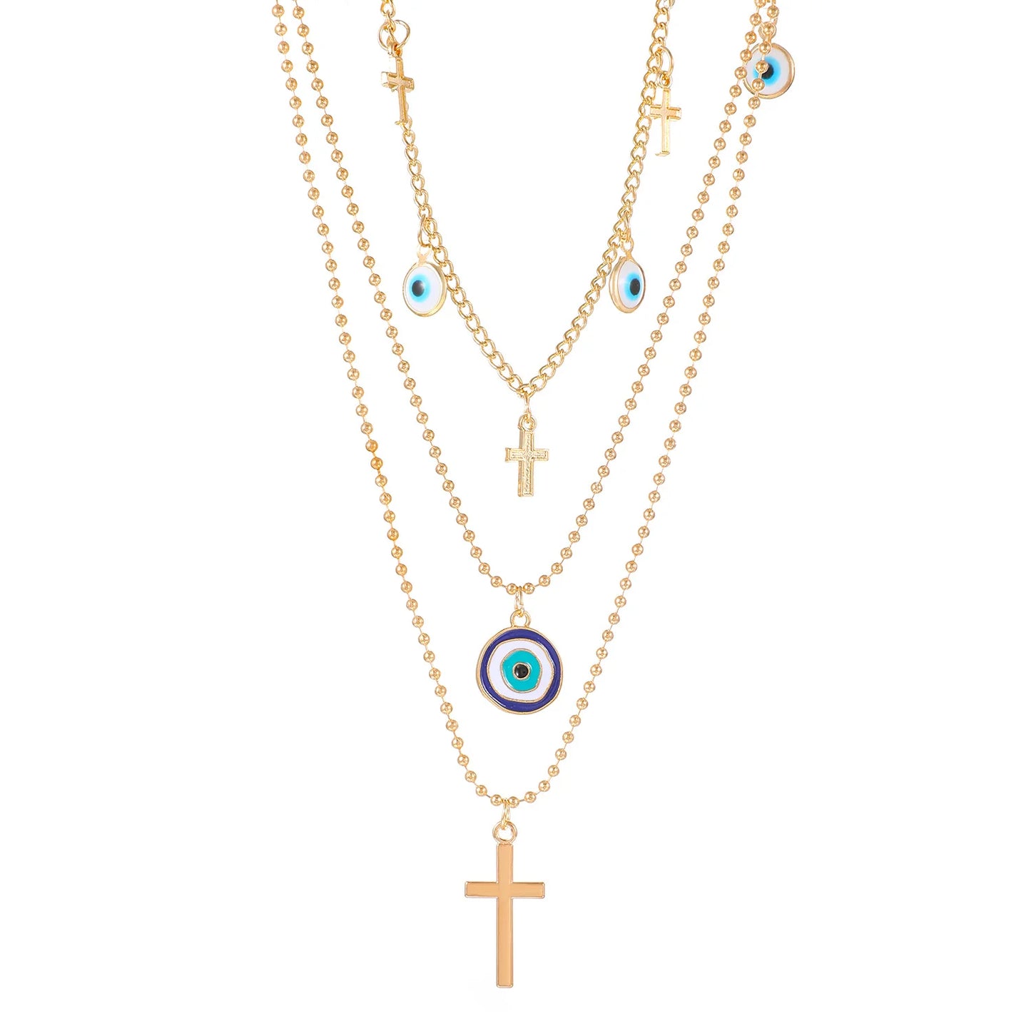 3 Layers Evil Eye Golden Pendant Necklace for Women Men Necklace Waterproof Chain Pendant For Girls Party Jewelry Gift