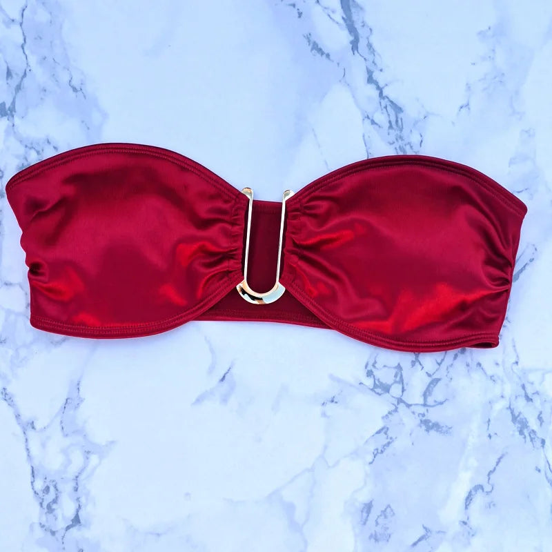 Sexy U Shaped Stapless Swimsuit for Women Bandeau Bikini Mujer 2024 High Cut Bathing Suit Two Piece Bikinis Set Bathers Swim