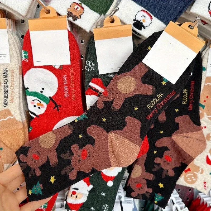 (1/4 Pair) Red Snowman Christmas Socks Gingerbread Man Christmas Mid Socks Christmas Gift Socks Autumn and Winter Warmth