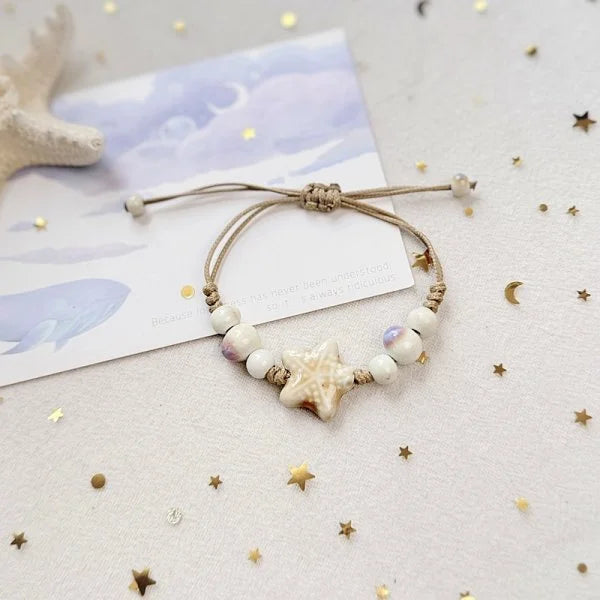Bohemian Conch Starfish Shells Beaded Bracelets for Women Girls Boho Style Shell Beaded Beach Bangles Jewelry Gift Adjustable