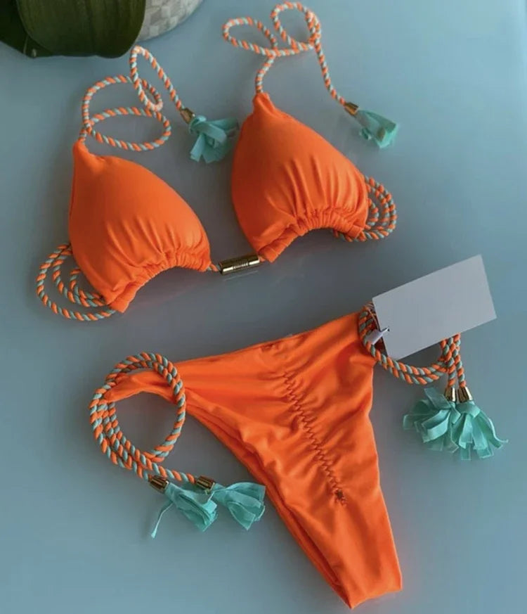 Swimsuit Women Bikinis Set Sexy Drawstring Bikini Beachwear Leopard Two-pieces Swimwear Bathing Suit Lace Up Bikini Set Biquinis