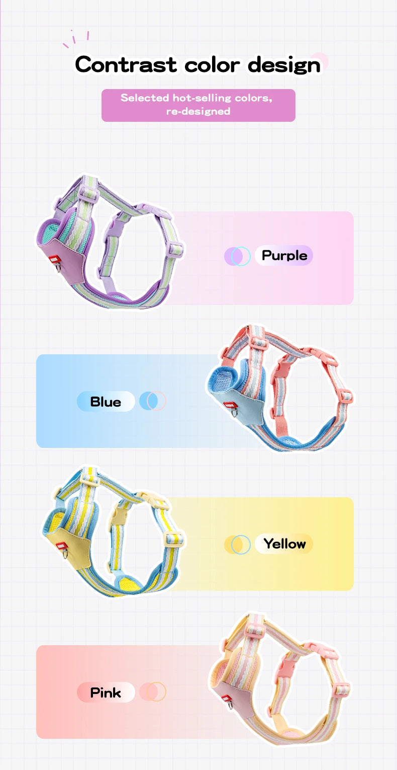 Dopamine Dog Harness and Leash Set Lightweight Breathable Color Block Pet Vest for Small Medium Dogs Outdoor Walking