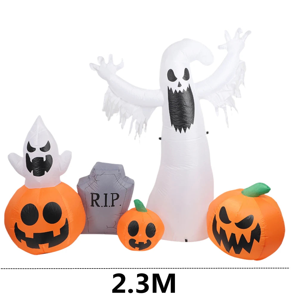 2.3M Halloween Pumpkin White Ghost Tombstone combination Built-in LED Lights Halloween Party Indoor Outdoor Inflatable Ornament