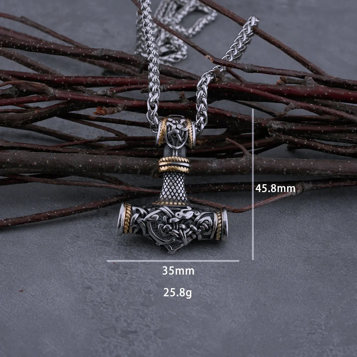 Stainless Steel Viking Vintage Thor's Hammer Necklace Men's Punk Biker Mjolnir  Amulet Pendant Male Jewelry as Gift for Men