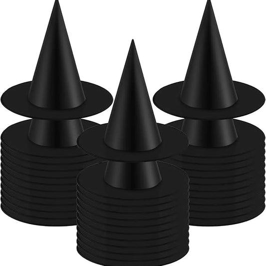 2 Pack Halloween Black Witches Hat Witch Hats Hanging Witch Hats with Hanging Rope for Halloween Party Decorations