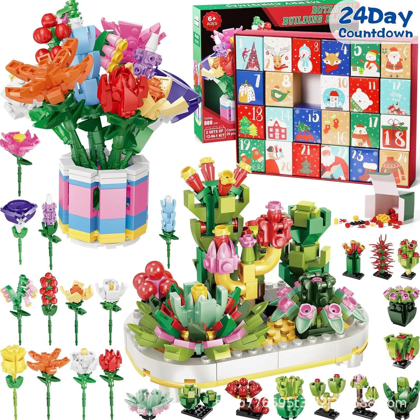 Flower Bouquet Countdown flower bouquet building blocks blind box Christmas gift