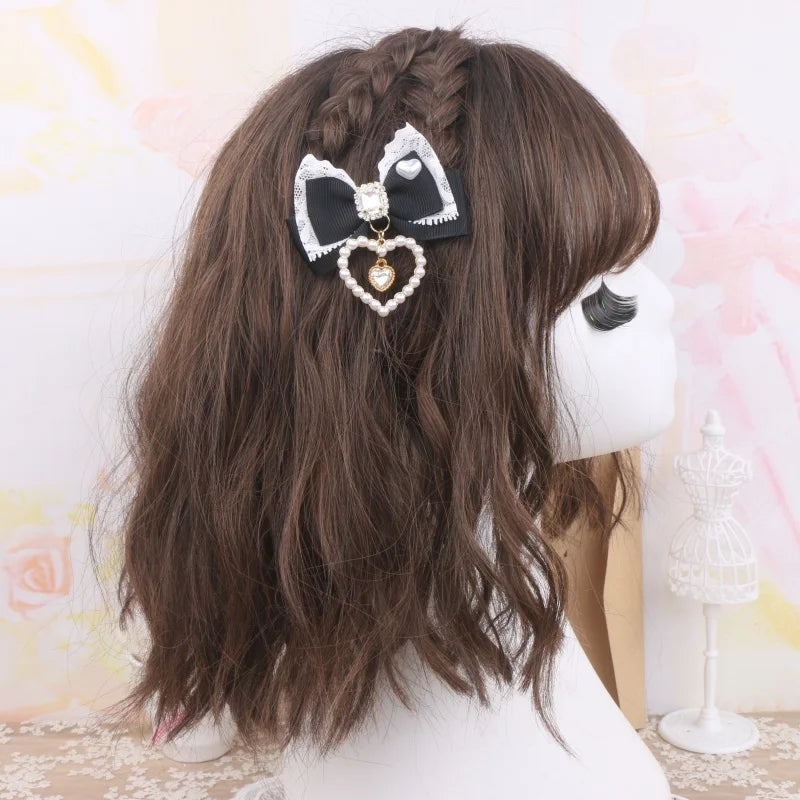 1 Pair Female Hair Clips Pearl Heart Side Clip Sweet Girl's Hairclips Lolita Hairpin Headdress Jiraikei Accessories