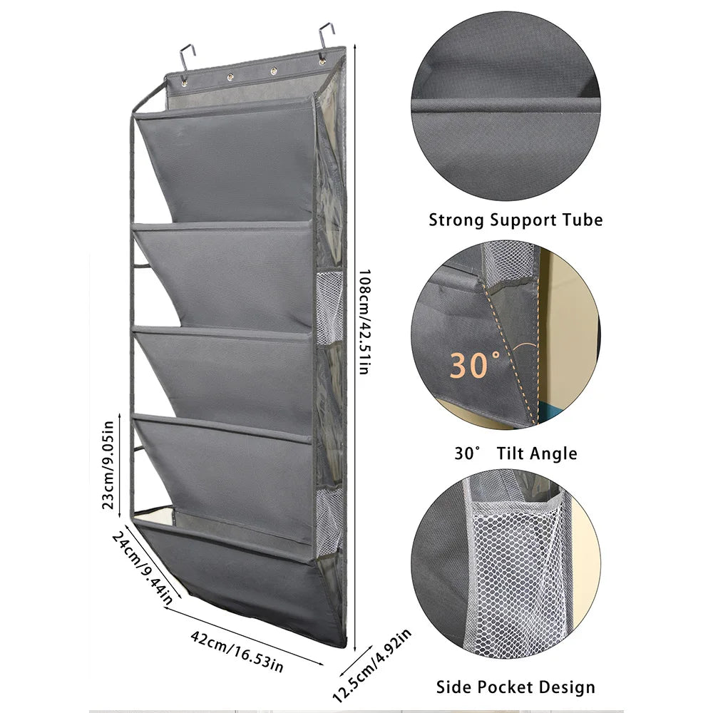 1pcs 5-Layer Over The Door Hanging Shoe Organizer, Gray Non-Woven Fabric Shoe Storage Hanging Bag,Hanging Shoe Rack