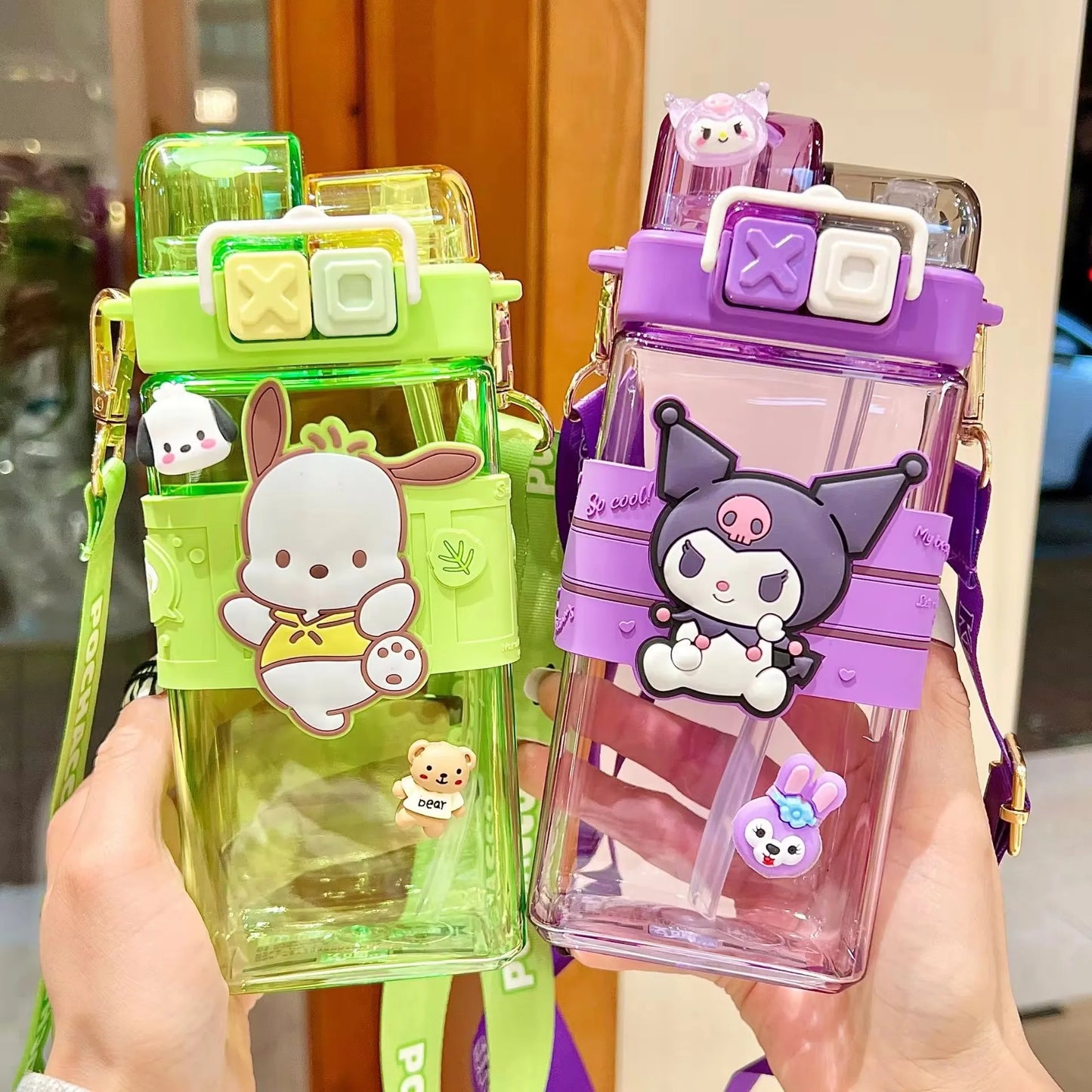 520ml Sanrio Melody Pompompurin Kuromi Cinnamoroll Plastic Bottle Double Drink Cup Students Cartoon Large Capacity Water Bottle