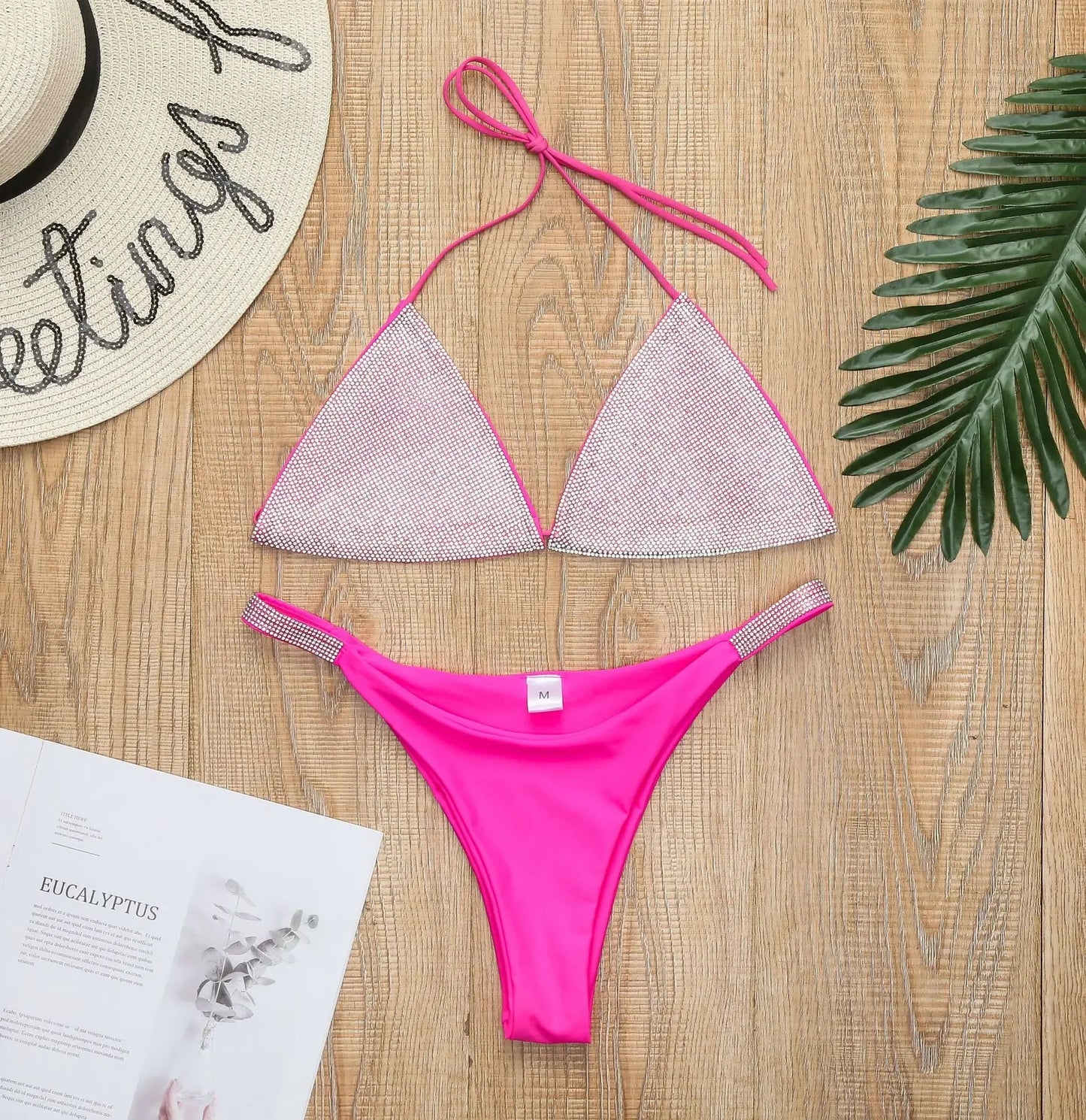 Bikini 2024 Sexy Diamond Rhinestones Solid Swimwear Swimsuit Women Triangle Halter Bikinis Set Bathing Suit Beach Bikini Female