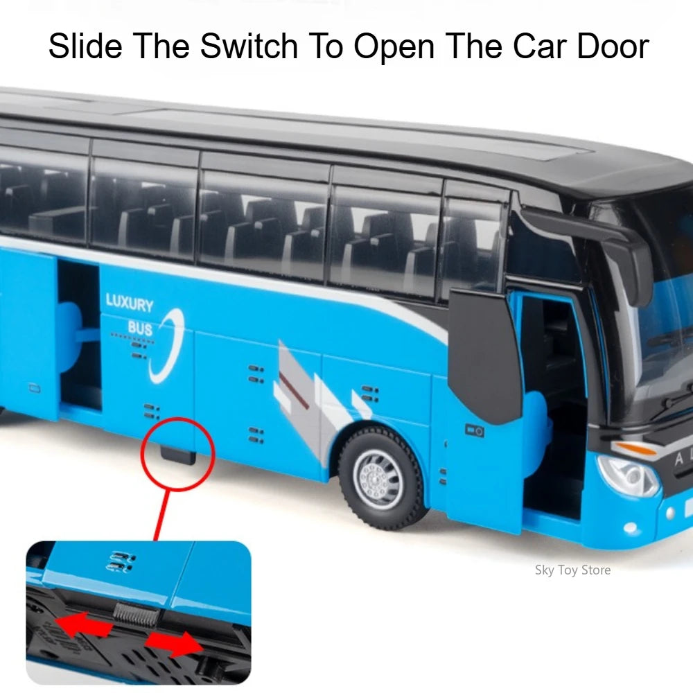 1:30 Business Single Alloy Diecast Double Decker Bus Model Toys Car Doors Opened Sound Light Pull Back Cars Child Christmas Gift