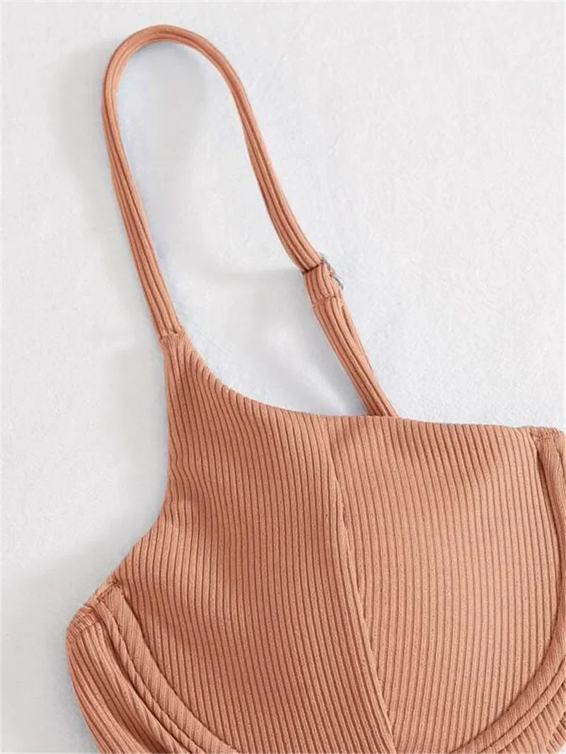 Sexy Underwired BikiniS 2024 Mujer Women Solid V-bra Push Up Two pieces Bikini Set High Cut Bathing Suit Padded Thong Swimsuit