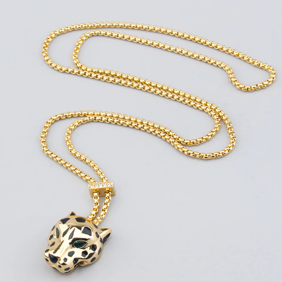 Zlxgirl Green Eye Jet leopard pendant with Earrings Jewelry Set AAA micro pave cubic zircon copper necklace sets fashion jewelry
