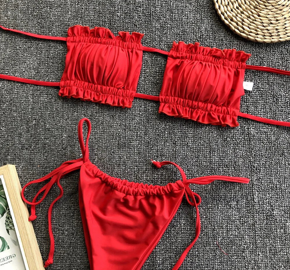 Ruched Bikinis Sexy String Swimsuit Women Extrem Bikini Swimwear Bathing Suit Trend Beach Wear Mayo Tangas Maillot De Bain Femme