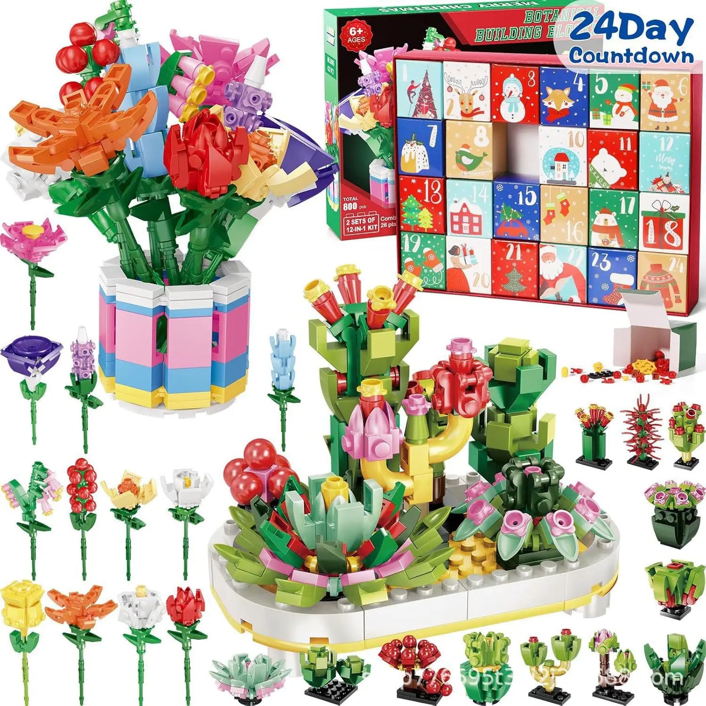 Flower Bouquet Countdown flower bouquet building blocks blind box Christmas gift