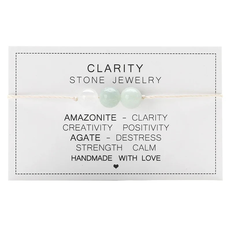 Natural Stone Crystal Round Bead Bracelet Handmade Braid Adjustable Paper Card Rope Chain Yoga Women Men Energy Healing Jewelry