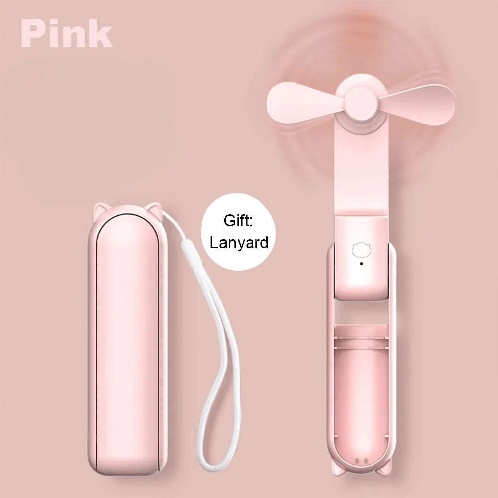 Portable Mini Handheld Fan Small Pocket USB Rechargeable Battery Fan Folding Cooling Hand Mini USB Fan with Power Bank